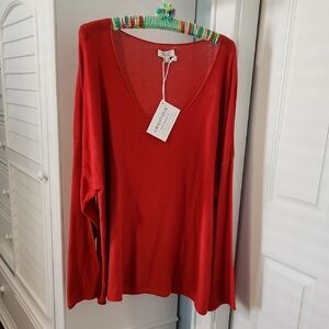 Red Oversized Long Sleeve V-Neck Sweater